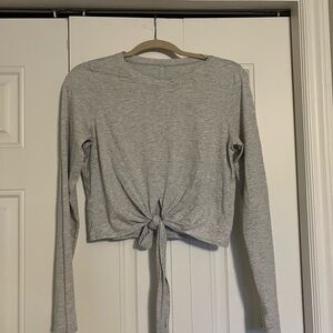 Lululemon Athletica Gray Long Sleeve Tie-Front Blouse